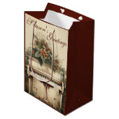 ヴィンテージクリスマスミュージックグランドピアノグリーン ミディアムペーパーバッグ (正面アングル)