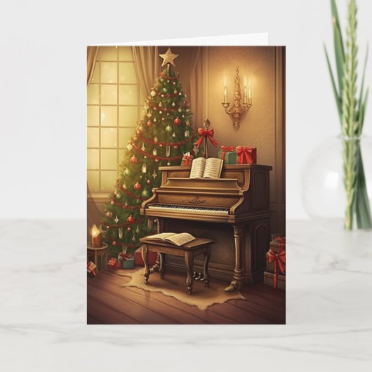 ヴィンテージクリスマスミュージックグランド絵画ピアノ シーズンカード (正面)