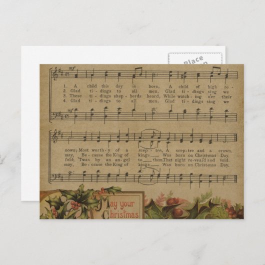 ヴィンテージクリスマスミュージックシートホリデイ シーズンポストカード (正面/裏面)