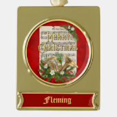 ヴィンテージクリスマスミュージックフランスのホーパーソナライズされたン ゴールドプレートバナーオーナメント (正面)