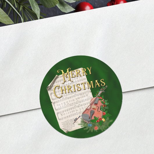 ヴィンテージクリスマスミュージックヴァイオリングリーン ラウンドシール