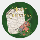 ヴィンテージクリスマスミュージックヴァイオリングリーン ラウンドシール (正面)