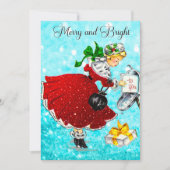 ヴィンテージクリスマスメイルボックス赤いグリッター女の子 シーズンカード (正面)