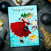 ヴィンテージクリスマスメイルボックス赤いグリッター女の子 シーズンカード