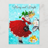 ヴィンテージクリスマスメイルボックス赤いグリッター女の子 ポストカード (正面)