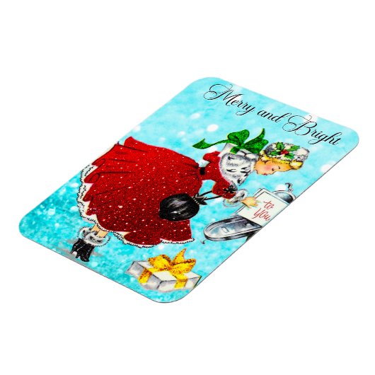 ヴィンテージクリスマスメイルボックス赤いグリッター女の子 マグネット (左側)