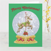 ヴィンテージクリスマスメリーがスノーグローブを回る カード (黄色い花)