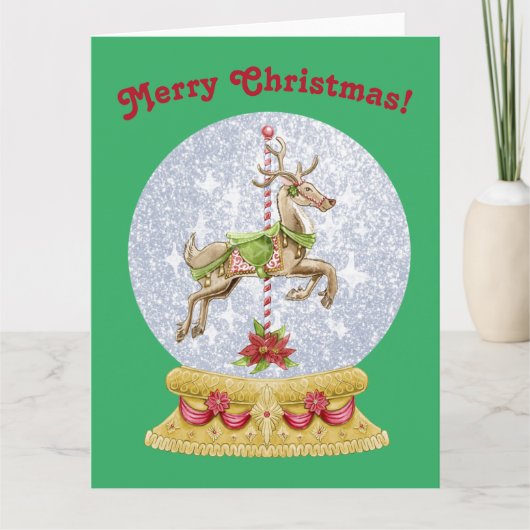 ヴィンテージクリスマスメリーがスノーグローブを回る カード (正面)