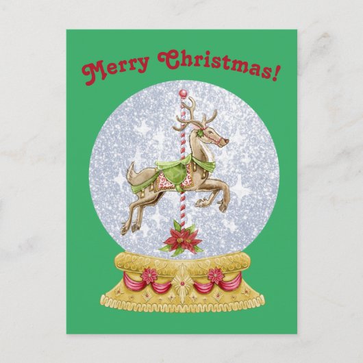 ヴィンテージクリスマスメリーがスノーグローブを回る ポストカード (正面)