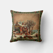 ヴィンテージクリスマスメリーの冬のレトロスタイリッシュ クッション (裏面)