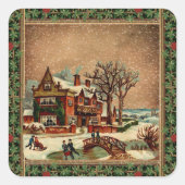 ヴィンテージクリスマスメリーの冬のレトロスタイリッシュ スクエアシール (正面)