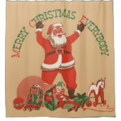 ヴィンテージクリスマスメリークリスマス皆！ シャワーカーテン (正面)