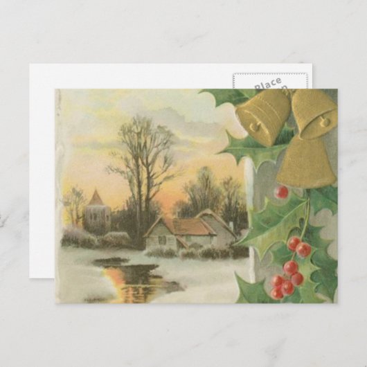 ヴィンテージクリスマスモーニング冬の風景 シーズンポストカード (正面/裏面)
