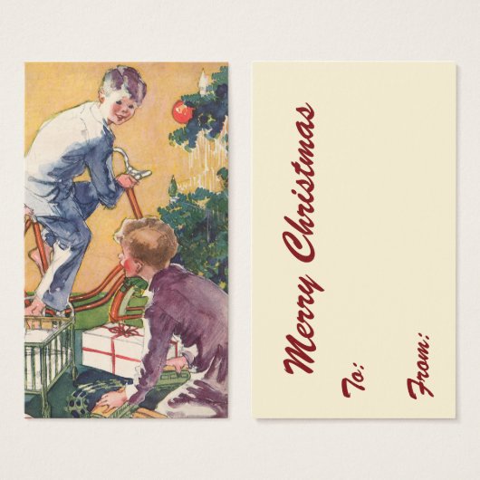 ヴィンテージクリスマスモーニング、プレゼント付き (正面&裏面)