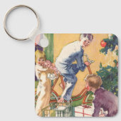 ヴィンテージクリスマスモーニング、プレゼント付き キーホルダー (正面)