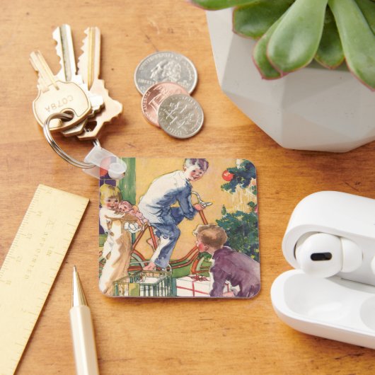 ヴィンテージクリスマスモーニング、プレゼント付き キーホルダー (デスク)