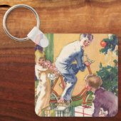 ヴィンテージクリスマスモーニング、プレゼント付き キーホルダー (正面)