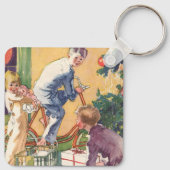 ヴィンテージクリスマスモーニング、プレゼント付き キーホルダー (裏面)