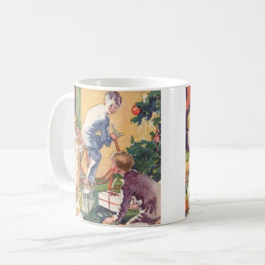 ヴィンテージクリスマスモーニング、プレゼント付き コーヒーマグカップ (正面左)