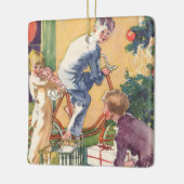 ヴィンテージクリスマスモーニング、プレゼント付き セラミックオーナメント (左)