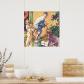 ヴィンテージクリスマスモーニング、プレゼント付き ポスター (キッチン)