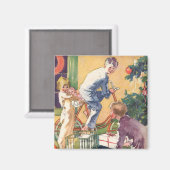 ヴィンテージクリスマスモーニング、プレゼント付き マグネット (正面/裏面)