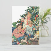 ヴィンテージクリスマスモーニング、子供たちが贈り物を開く シーズンカード (スタンド正面)