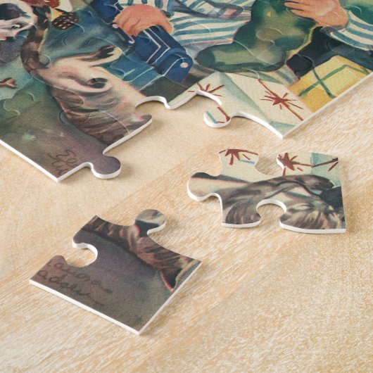 ヴィンテージクリスマスモーニング、子供たちが贈り物を開く ジグソーパズル (側面)