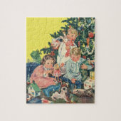 ヴィンテージクリスマスモーニング、子供たちが贈り物を開く ジグソーパズル (縦)