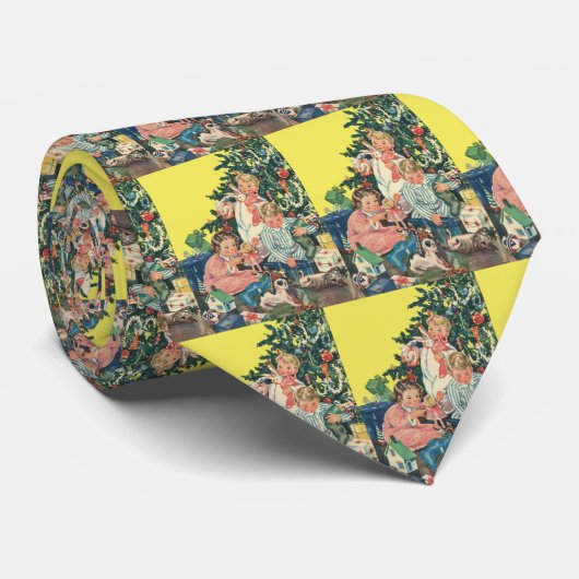 ヴィンテージクリスマスモーニング、子供たちが贈り物を開く ネクタイ (ロール)