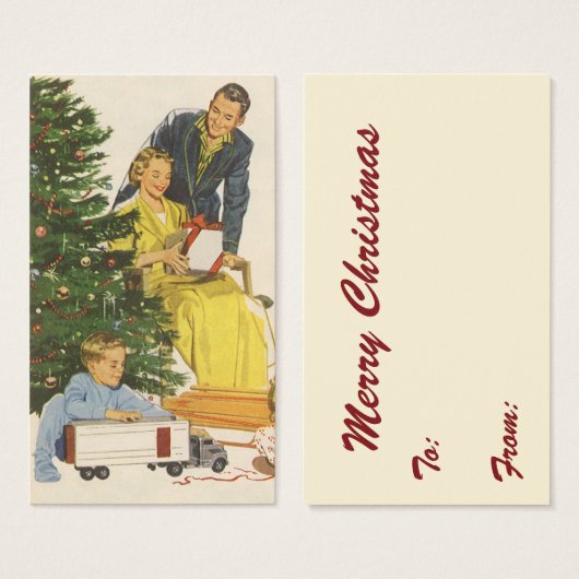 ヴィンテージクリスマスモーニング、家族開放プレゼント (正面&裏面)