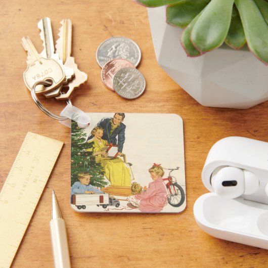 ヴィンテージクリスマスモーニング、家族開放プレゼント キーホルダー (デスク)