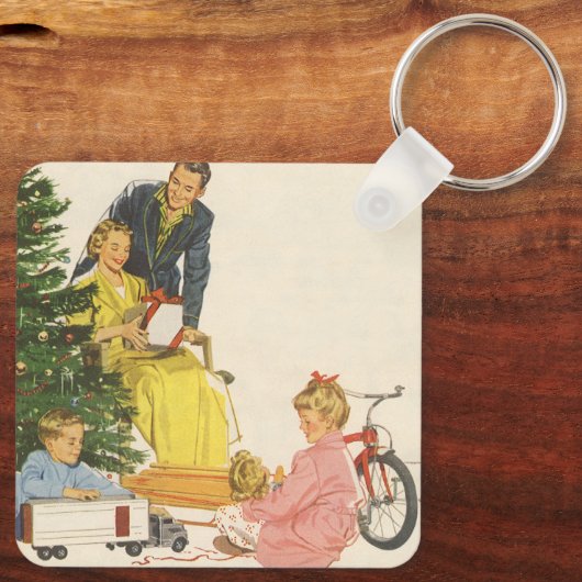 ヴィンテージクリスマスモーニング、家族開放プレゼント キーホルダー (裏面)