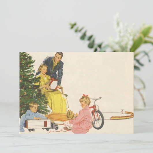 ヴィンテージクリスマスモーニング、家族開放プレゼント シーズンカード (スタンド正面)