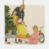 ヴィンテージクリスマスモーニング、家族開放プレゼント セラミックオーナメント (正面)