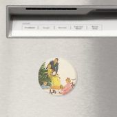 ヴィンテージクリスマスモーニング、家族開放プレゼント マグネット (インサイチュ (食洗機))