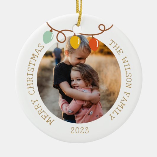ヴィンテージクリスマスライトオーナメントファミリーフォト セラミックオーナメント (正面)