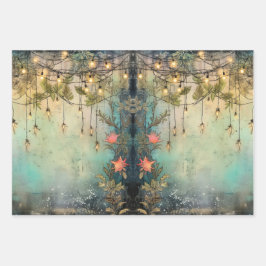 ヴィンテージクリスマスライトデコレーション ラッピングペーパーシート