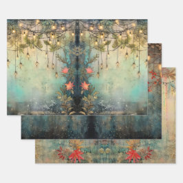 ヴィンテージクリスマスライトデコレーション ラッピングペーパーシート