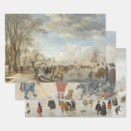 ヴィンテージクリスマスラッピング紙ウィンターアイスフェア ラッピングペーパーシート