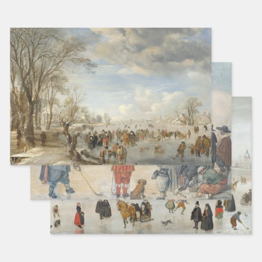 ヴィンテージクリスマスラッピング紙ウィンターアイスフェア ラッピングペーパーシート (セット)