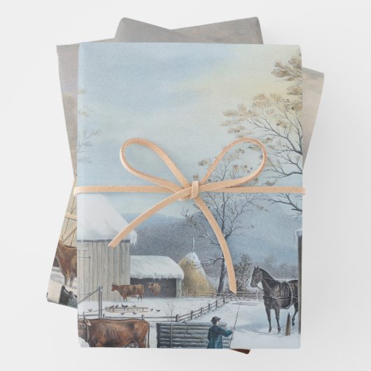 ヴィンテージクリスマスラッピング紙ウィンターファーミヤード ラッピングペーパーシート (インサイチュ)