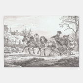 ヴィンテージクリスマスラッピング紙コーチ、スケーター… ラッピングペーパーシート (正面)