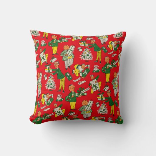 ヴィンテージクリスマスラッピング紙デザイン クッション (正面)