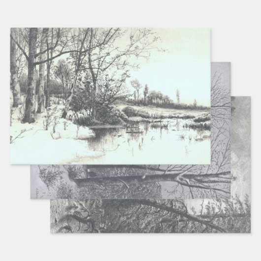 ヴィンテージクリスマスラッピング紙冬の森… ラッピングペーパーシート (セット)