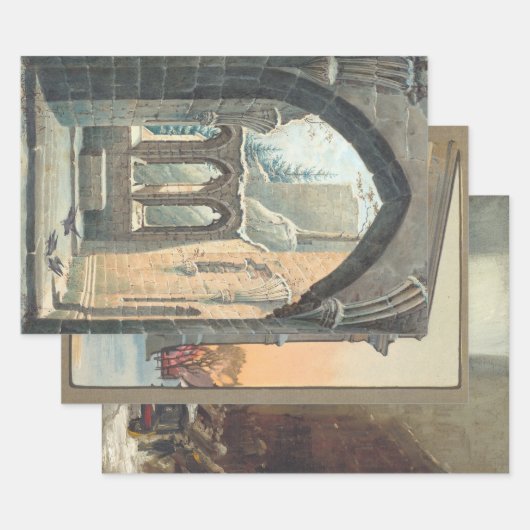 ヴィンテージクリスマスラッピング紙冬の遺跡， NY ラッピングペーパーシート (セット)