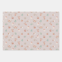 ヴィンテージクリスマスラッピング紙3枚 ラッピングペーパーシート