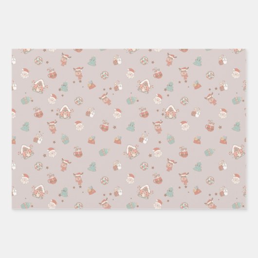 ヴィンテージクリスマスラッピング紙3枚 ラッピングペーパーシート (正面)