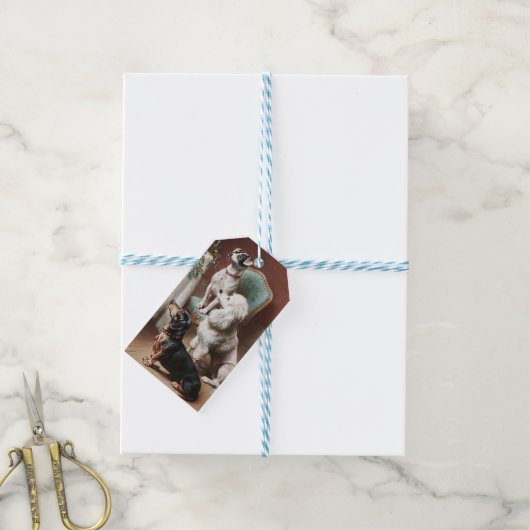 ヴィンテージクリスマスラベル、クリスマスの犬 ギフトタグ (より糸付き)