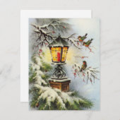 ヴィンテージクリスマスランタンライトと鳥 シーズンカード (正面/裏面)